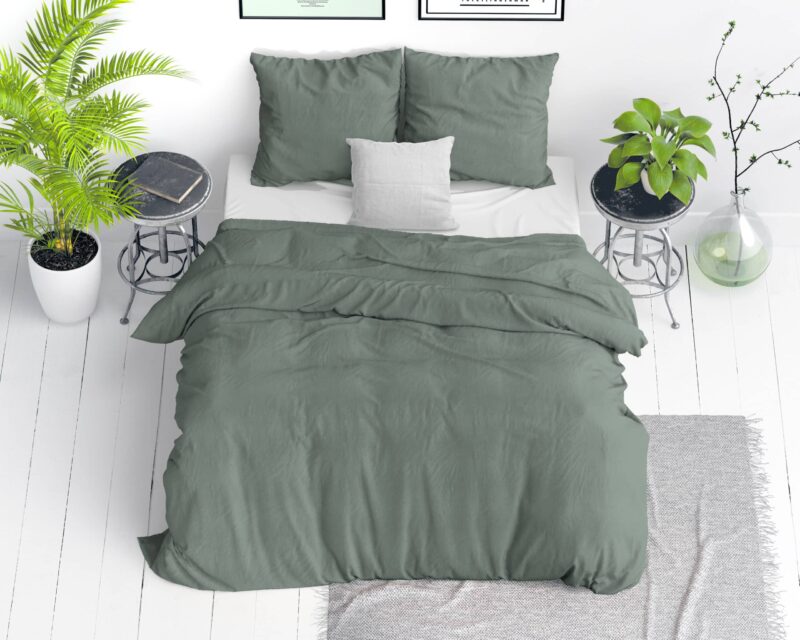 Dekbedovertrek Stone washed Groen - Afbeelding 3