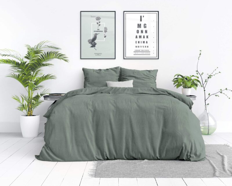 Dekbedovertrek Stone washed Groen - Afbeelding 4
