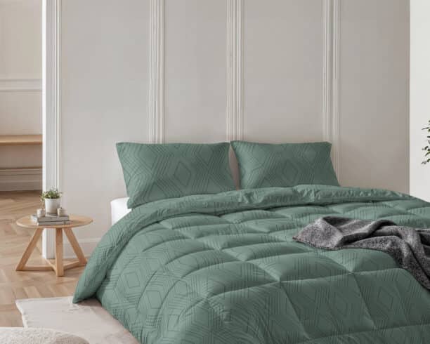 All-in one Lazy dekbed Dorian Groen Met Kussenslopen