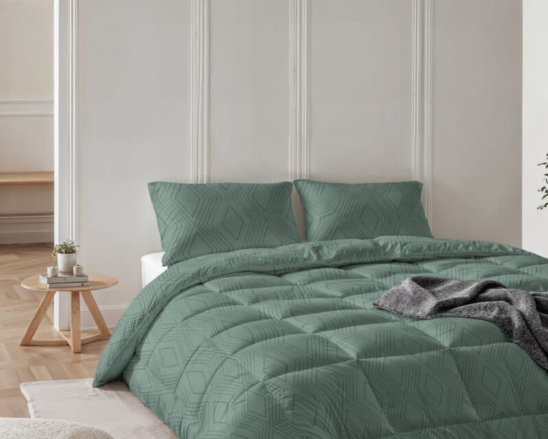 All-in one Lazy dekbed Dorian Groen Met Kussenslopen