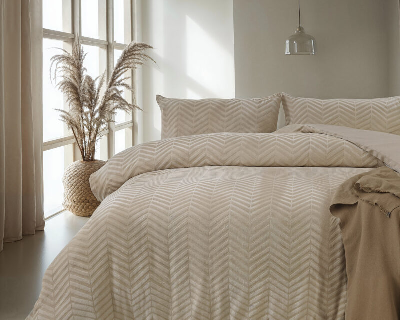 Dekbedovertrek Chevron Teddy Taupe
